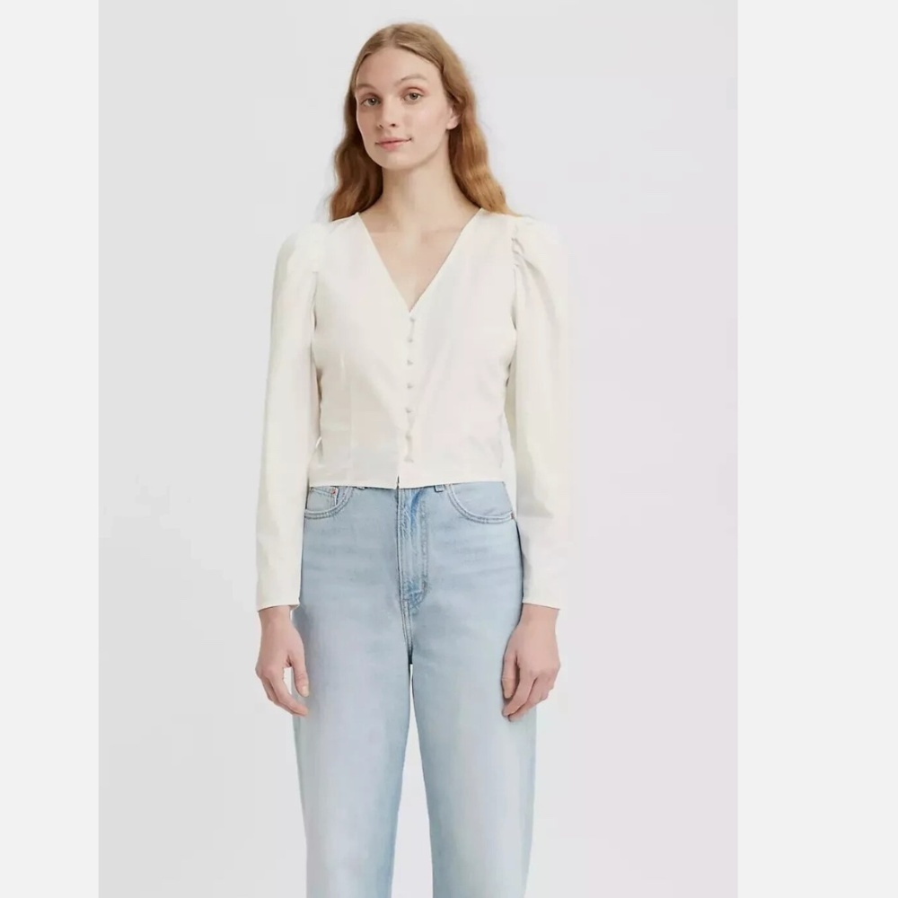 Levi's Teegan Mutton Sleeve Button Up Blouse Coconut Milk White Size Medium